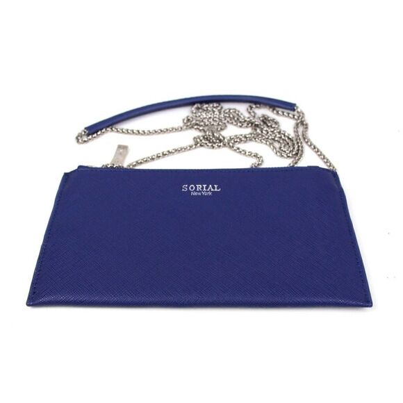 SORIAL BLUE GENUINE LEATHER CHAIN STRAP X-BODY CLUTCH SHOULDER BAG HANDBAG PURSE - Picture 6 of 9